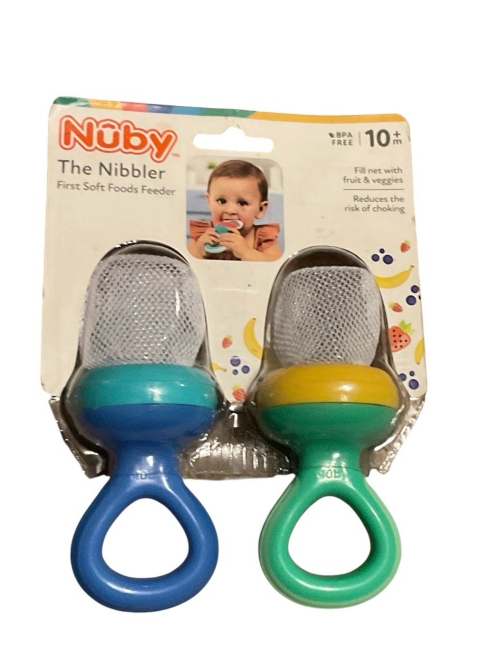 Nuby The Nibbler Soft Food Feeders - Blue & Green NWT